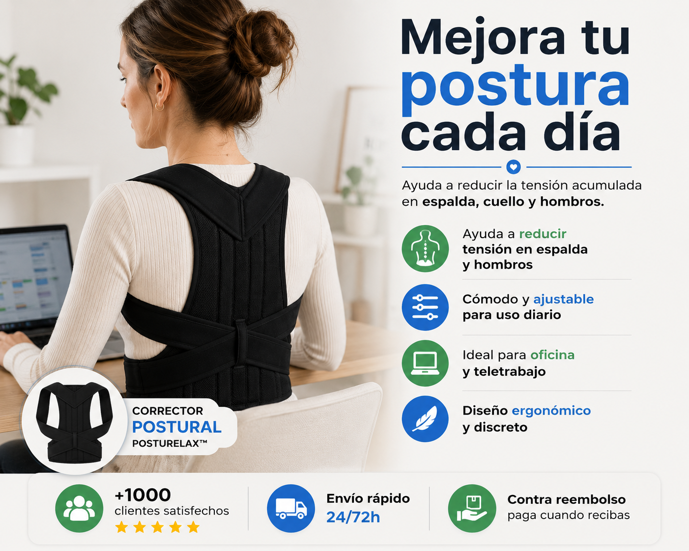 POSTURELAX™ — Corrector de Postura Ergonómico con Resultado desde el Primer Día