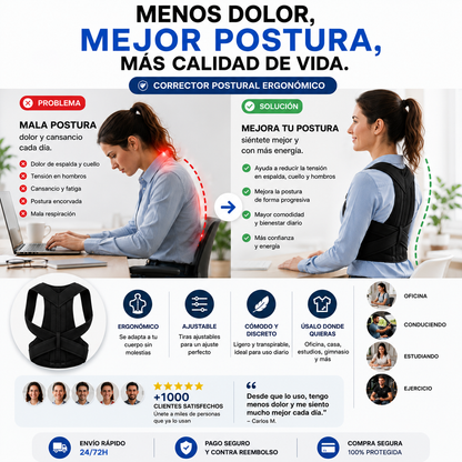 POSTURELAX™ — Corrector de Postura Ergonómico con Resultado desde el Primer Día