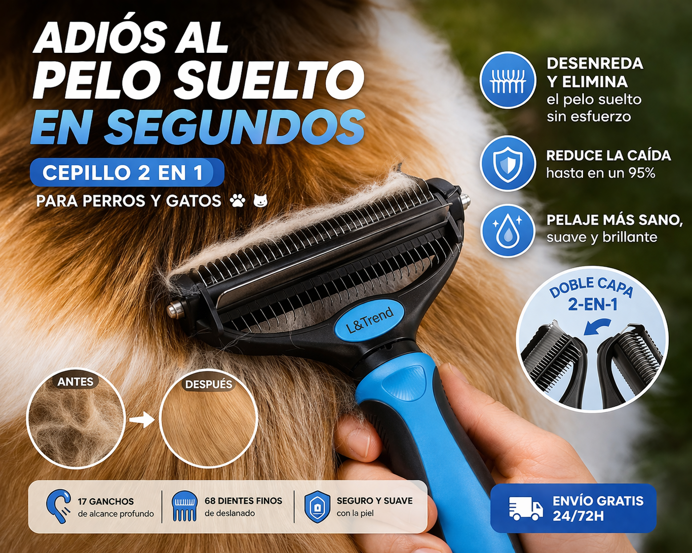 Menos pelo en casa desde el primer cepillado  🐶🐱✨