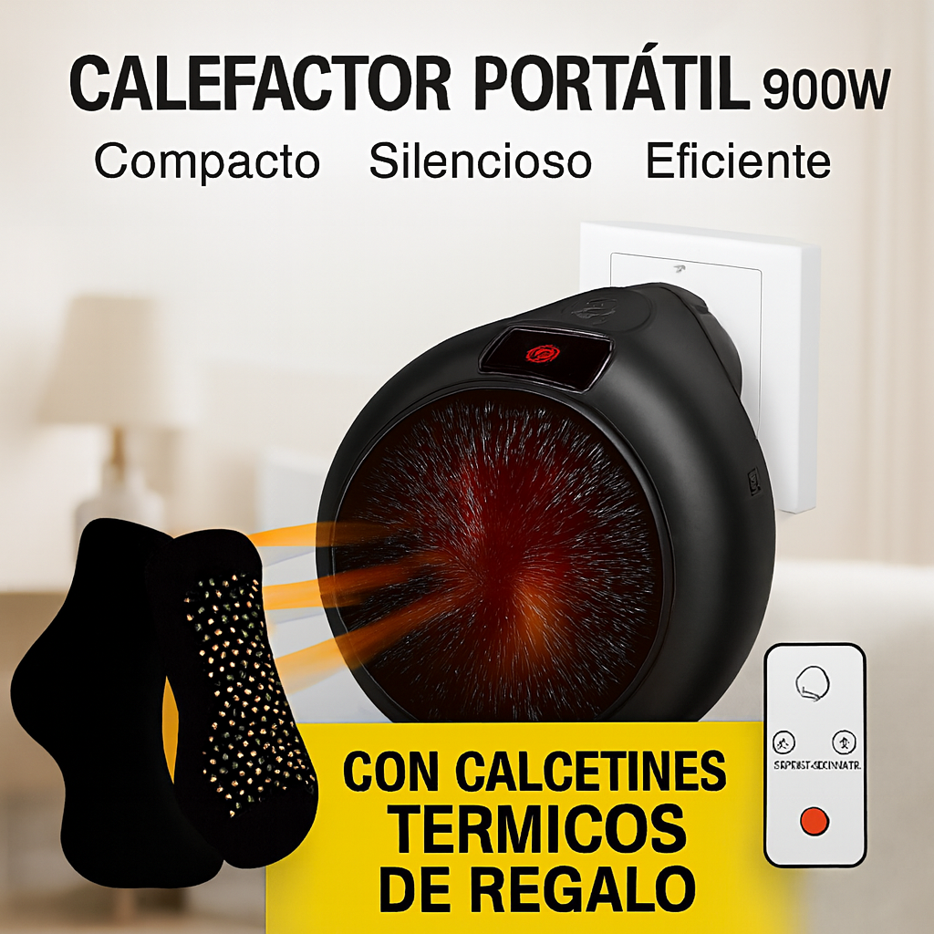 EcoHeat Remote - Calefactor Portátil con Mando y Temporizador + Calcetines Térmicos de REGALO