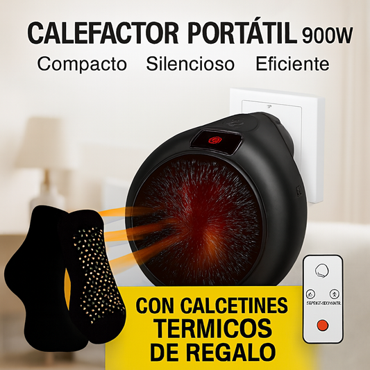 EcoHeat Remote - Calefactor Portátil con Mando y Temporizador + Calcetines Térmicos de REGALO